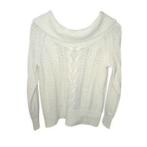 Banana Republic Sweater Womens S‎ Ivory Angora Lambswool Cable Knit Off Shoulder